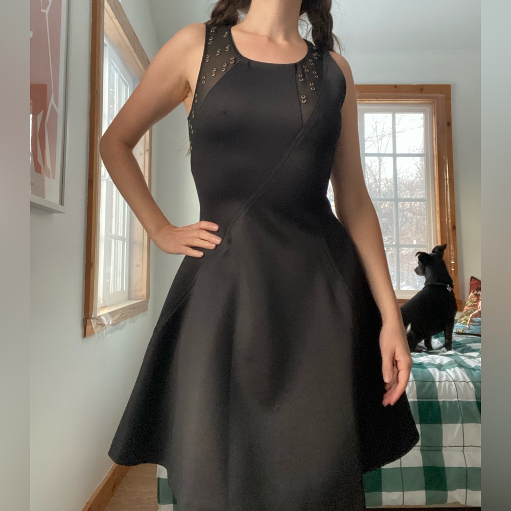 A Line Little Black Dress with Mesh Cutouts - Picture 4 of 5
